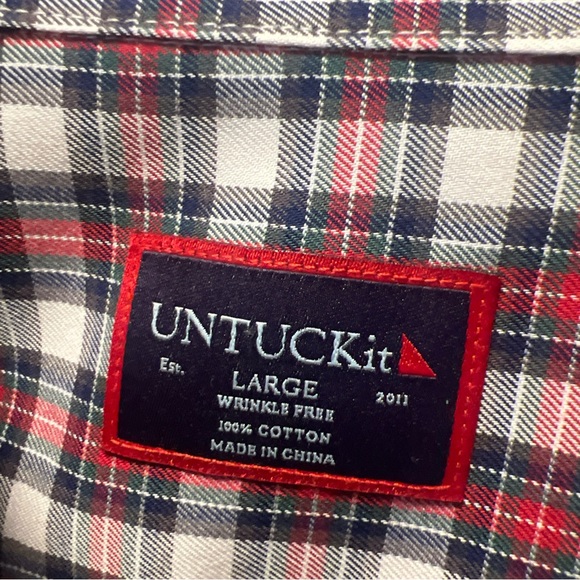 UNTUCKIT Mens Red Blue Plaid Button Down  Shirt Large Wrinkle Free - Picture 3 of 11